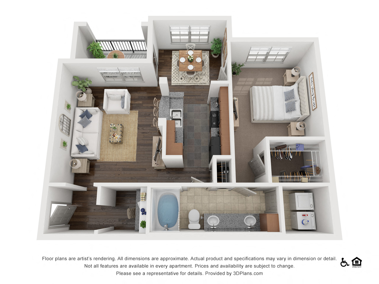 Floor plan for 1 bed, 1 bath